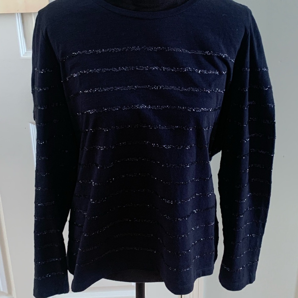 Elliott Lauren Navy Sparkle Stripe Tee- Size L